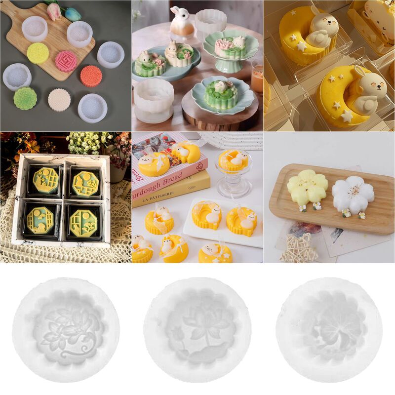 Flower Rabbit Mooncake Mold Pudding Mousse Baking Scented Candle Handmade Soap Silicone Mold