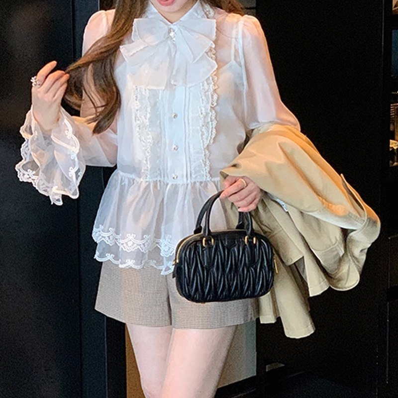 千金感重工刺绣蕾丝花边白色衬衫女法式宫廷风设计感上衣2025秋季|undefined