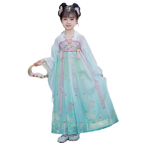 Girls blue fairy hanfu children ancient folk costume fancy Ru skirt outfit ancientry Chinese wind princess cosplay skirts kimono dress for kids