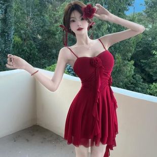 Spice Girls Pure Desire Style New Style Sling dress Women's Three-dimensional Flower Strapless Waist Slimming Mesh Free Skirt