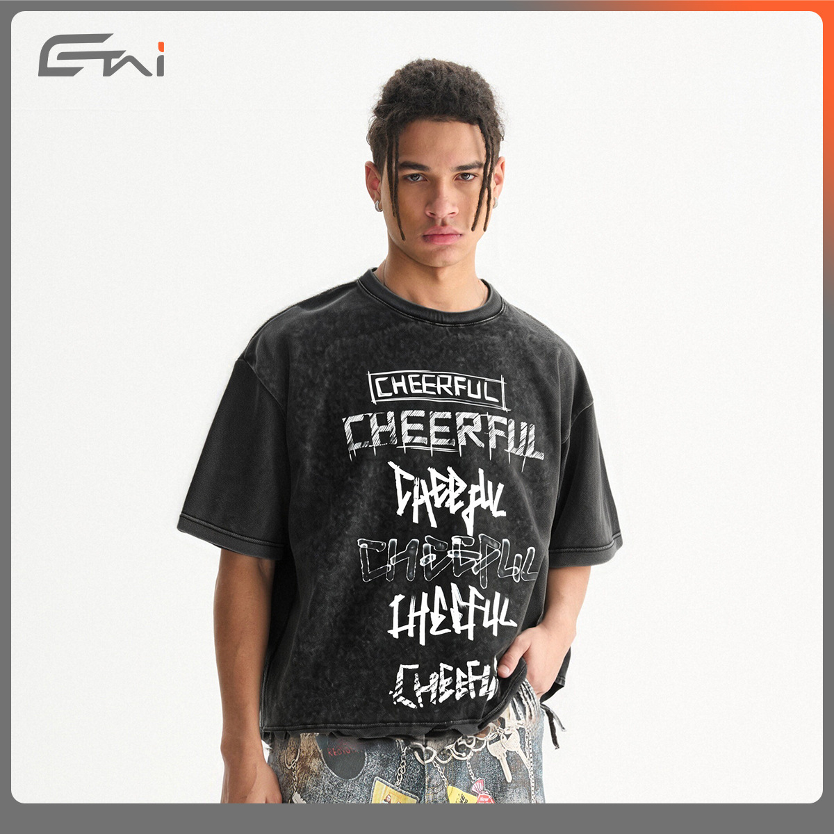 ETAI Hombre| Marca de marea retro de la calle de marea hombre impresión corta camiseta ancha de alta calidad lavado con agua pesada algodón de manga corta image 5