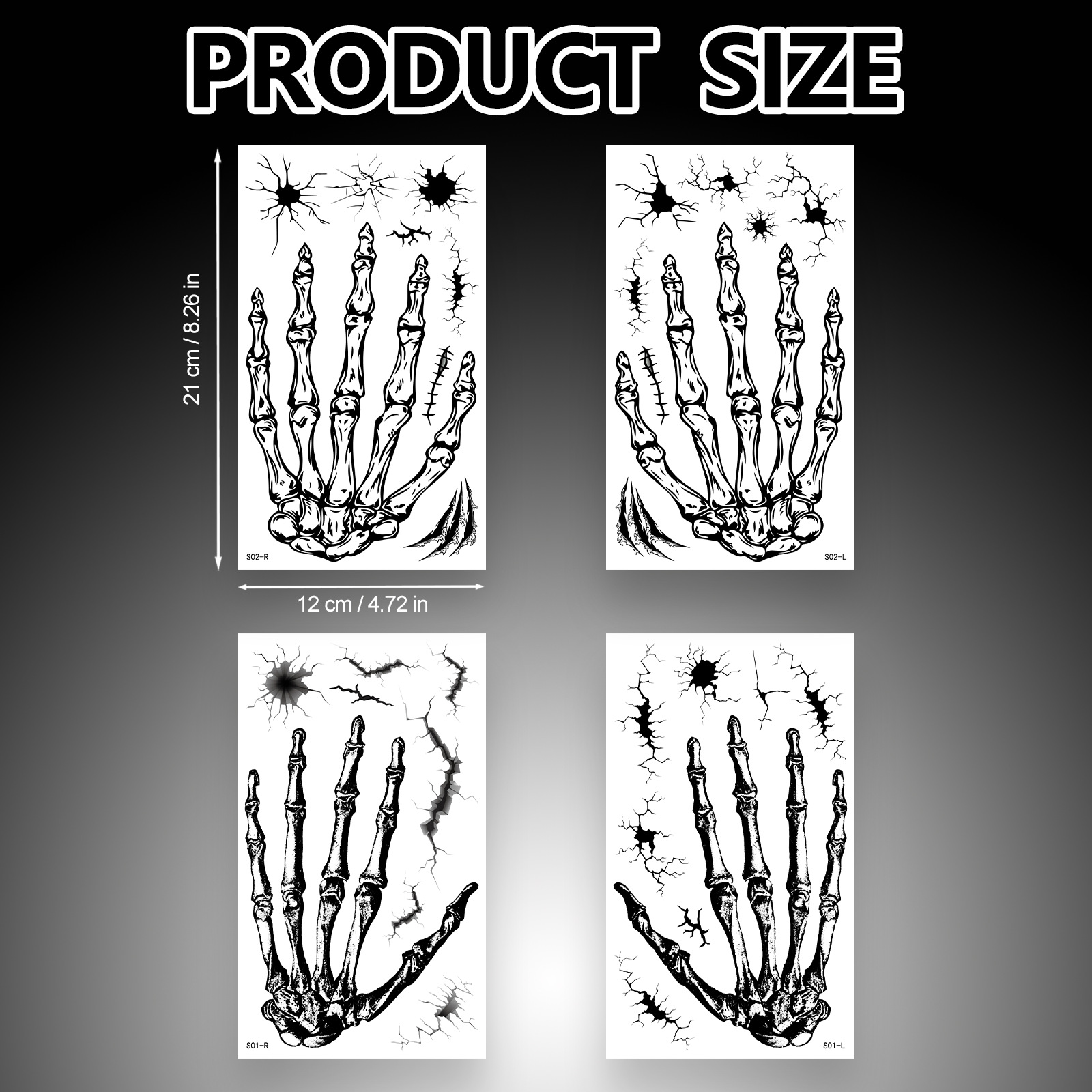 26 cross-border nuevo Halloween extraño esqueleto hueso de mano tatuaje pegatinas de baile de maquillaje vestido pegatinas impermeables de terror