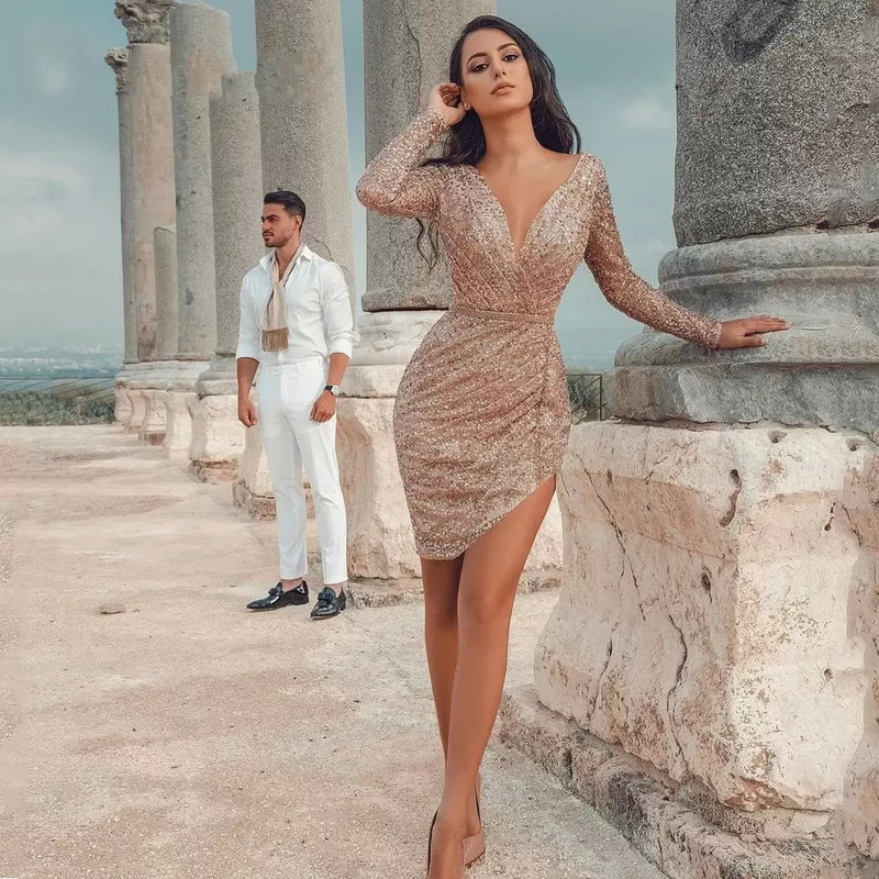 2025 European and American Autumn Foreign Trade New Women's Dress Dunhuang Sexy Deep V Long Sleeve Slim Pencil dress Women