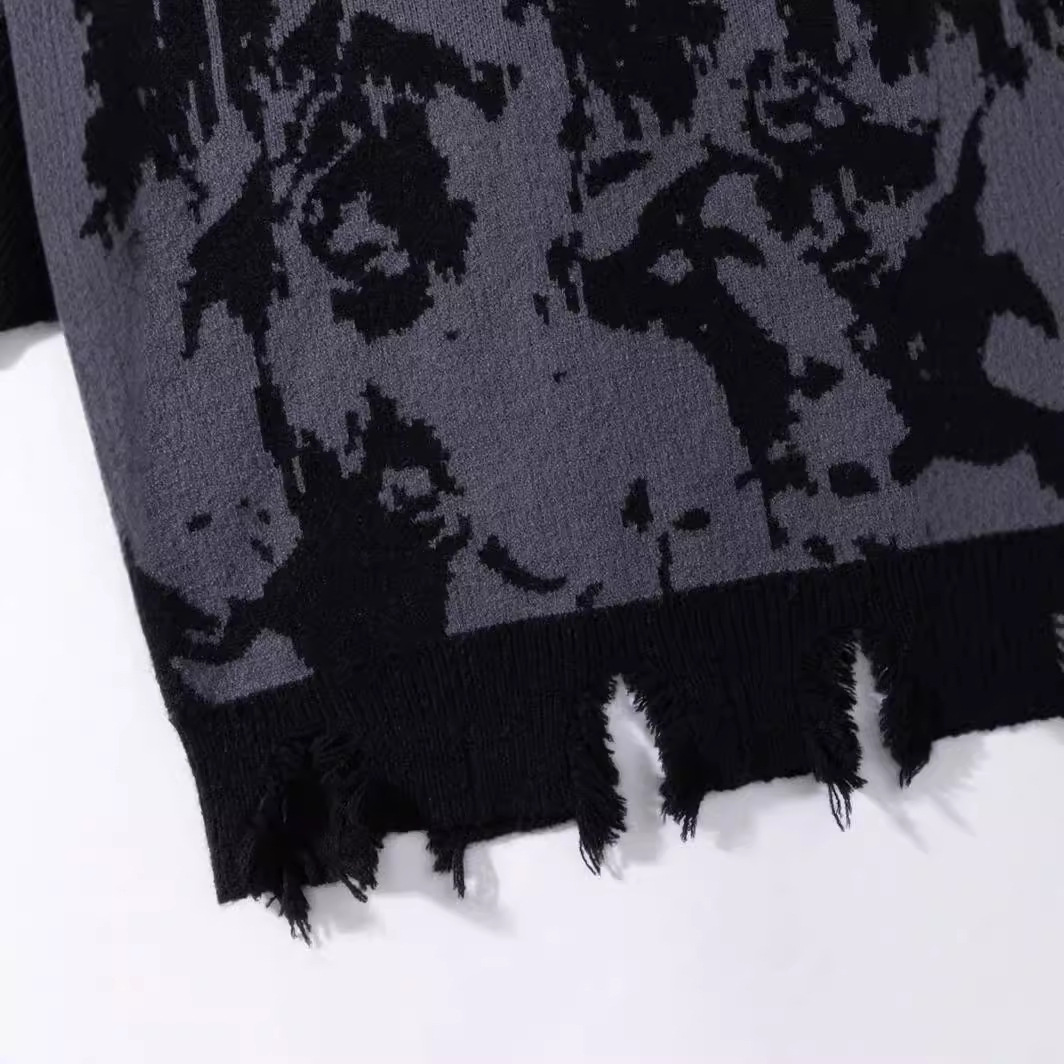 Herrenbekleidung Retro Street Fashion Kontrastfarbe Cartoon-Print lockerer Pullover zweiteiliger Pullover_voghion.com