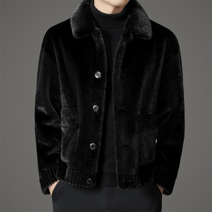 Men's Lapel Mink Coat Winter Snow Link Mink Fur Coat Fashion Thickened Fur One-Siding Trendy
