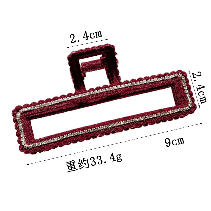 Autumn And Winter Catch Clip New Flocking Rhinestone Hair Clip Round Hair Hollow Rectangular Shark Clip display picture 1