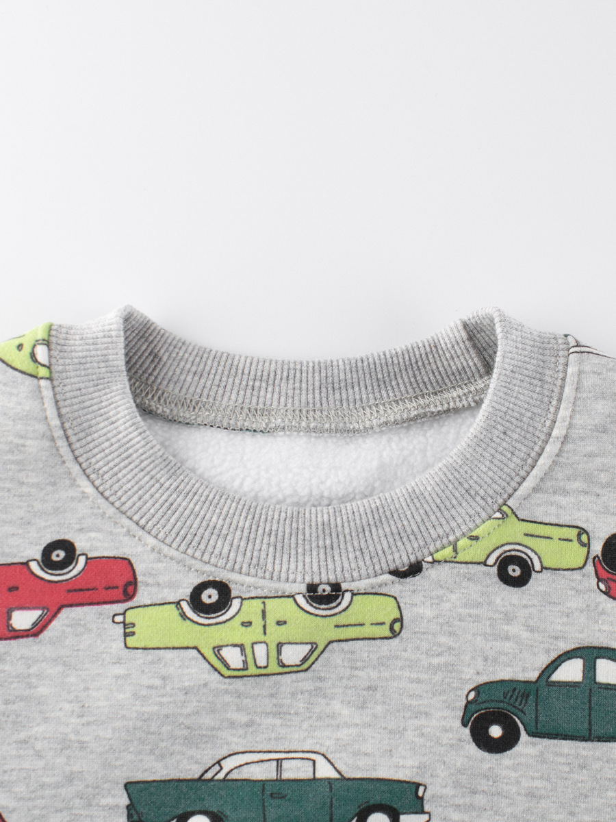 27 niños marca ropa para niños Otoño de los hombres de grano polar forrado de lana suéter de los niños de dibujos animados coche ropa de bebé entrega de una sola pieza image 5