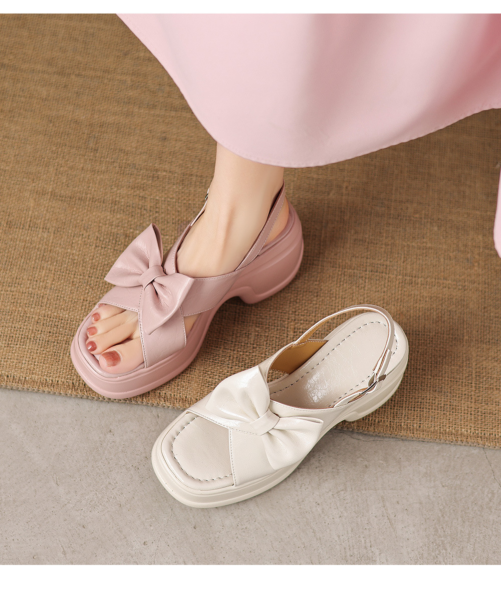 Sandal cao gót nữ hở mũi đế platform nơ bướm, gót siêu cao 12 cm — Hồng nhạt, màu trắng ngà chi tiết 14