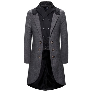 2024 new men's coat spring new AliExpress Amazon cross-border Men's woolen coat mid-length trench coat