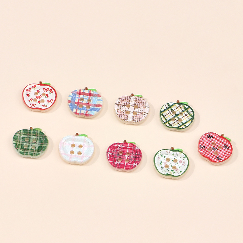 Colorful Printed Plaid Four-Eye Apple Buttons Acrylic DIY Jewelry Accessories Mobile Phone Case Shoe Buckle Shoe Flower Patch