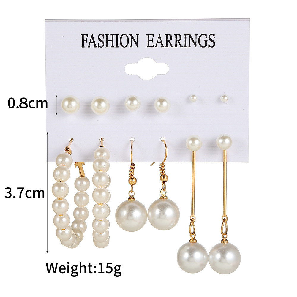 Retro Personality Exaggerated Pearl Earrings Female Korean Geometric Pearl Earring Set Wholesale display picture 1