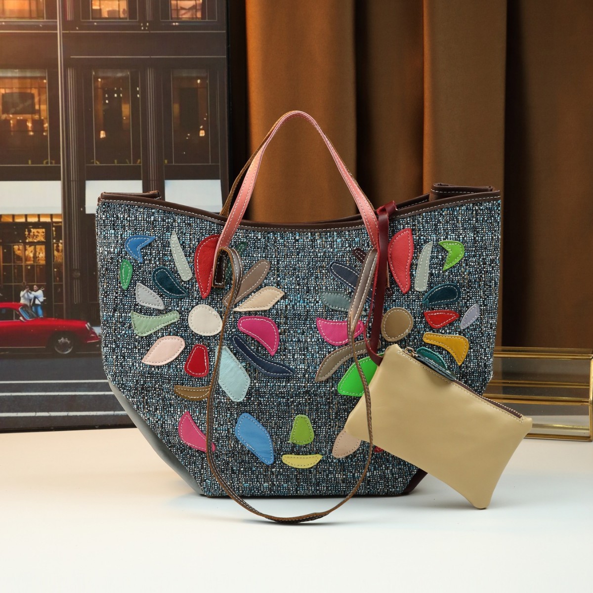 New Fashion Patchwork Irregular Graphic Genuine Leather Handbag European American Style Shoulder Bug Bag Random Color Women's Fashion_voghion.com