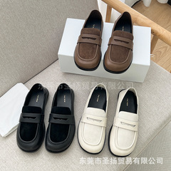 高级The*Row舒适牛皮乐福鞋踩脚两穿包头拖一脚蹬反绒单鞋平底女
