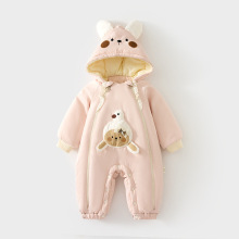婴儿夹棉外出服带帽子宝宝连帽加棉外穿连体衣冬季加厚爬服儿童