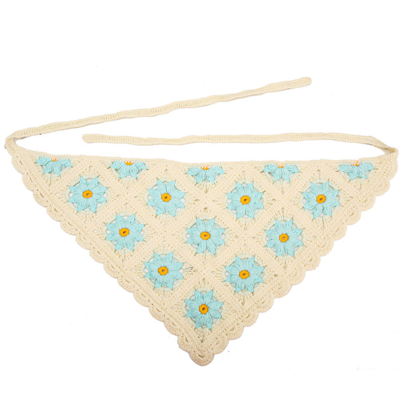 Francia cereza toallas triangulares mujeres primavera y otoño viajes padres-hijos gancho de punto flores hueco pañuelo de arte correa de pelo gorro