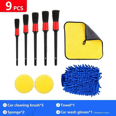 Amazon new car cleaning brush 13-piece waxing detail brush air conditioning air outlet cleaning brush car wash gloves (Car cleaning tools) - 9-piece-set-b