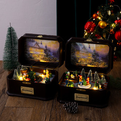 クリスマス装飾品オルゴール置物クリスマスプレゼントヨーロッパ式発光クリスマス回転オルゴールショーウインドー置物