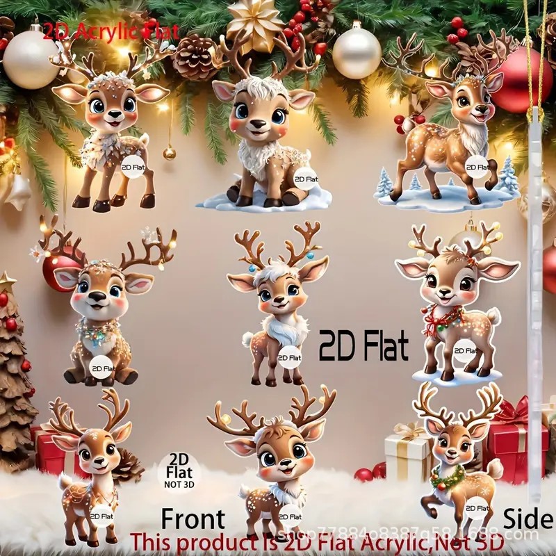 Navidad nueva decoración de árbol de Navidad de alce acrílico plano transfronterizo colgante de espejo retrovisor para el hogar colgante