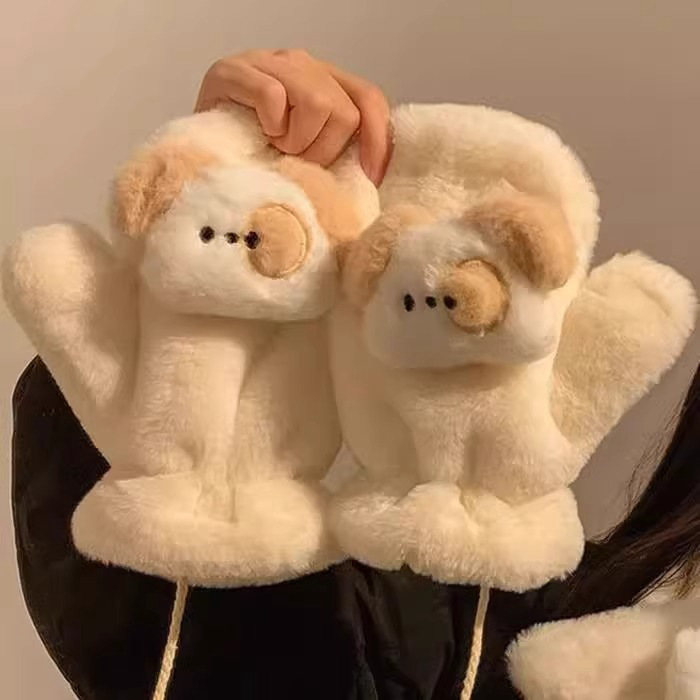 Nuevos productos lindos guantes para perros de peluche de invierno para mujeres de peluche para estudiantes de invierno para montar guantes calientes al por mayor