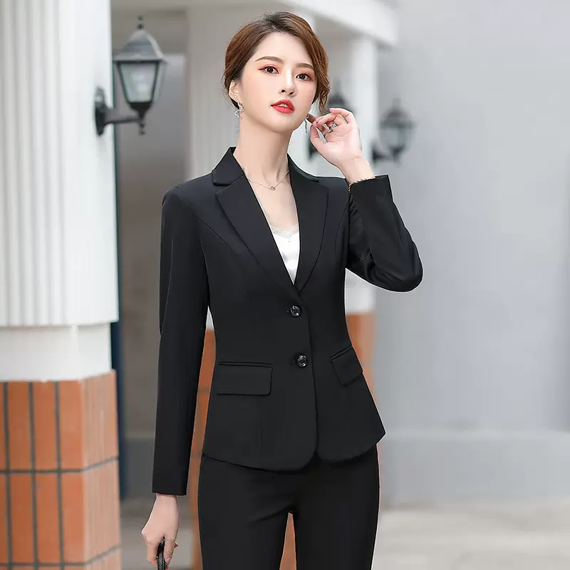 大学生面试正装职业装女裤套装黑色小西装女修身西服外套OL工作服