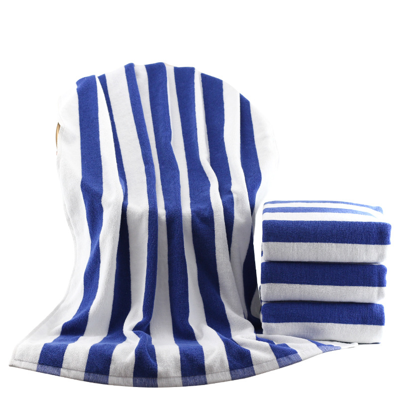 Blue and white striped bath towel