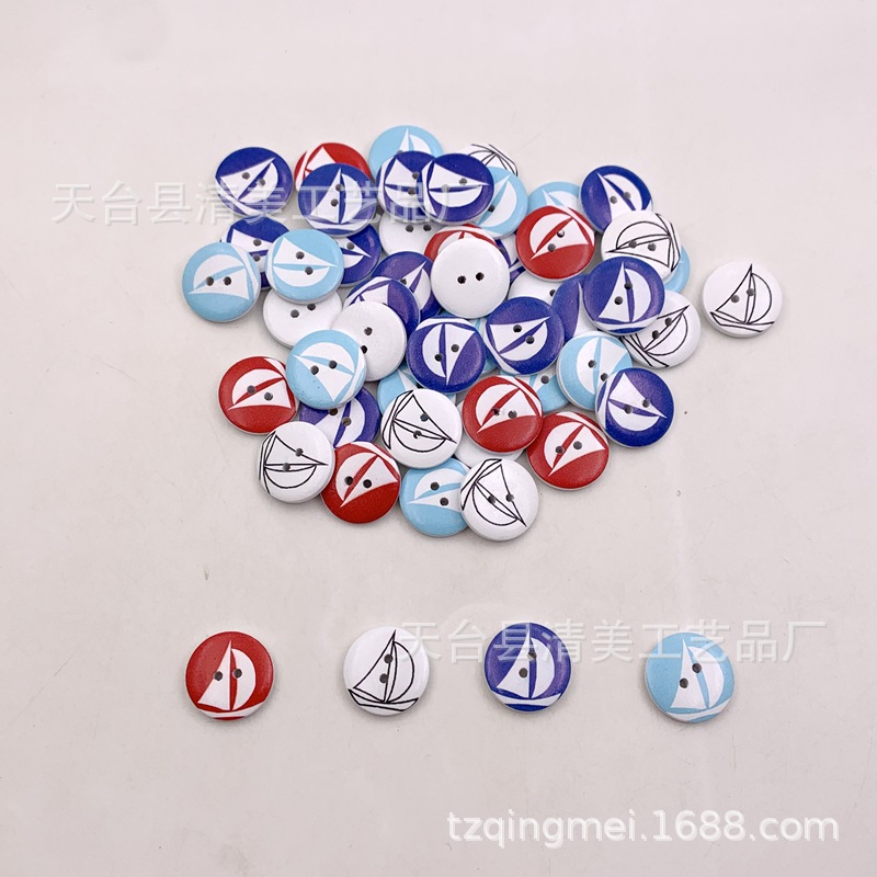 Botones fijos navales de 20mm con fondo blanco, botones pequeños de madera impresos náuticos decorativos 50 piezas por paquete
