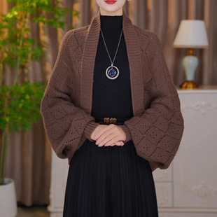 [silk shang] autumn and winter new knitted dense woven plaid shawl warm all-match fashion temperament cardigan foreign style outside