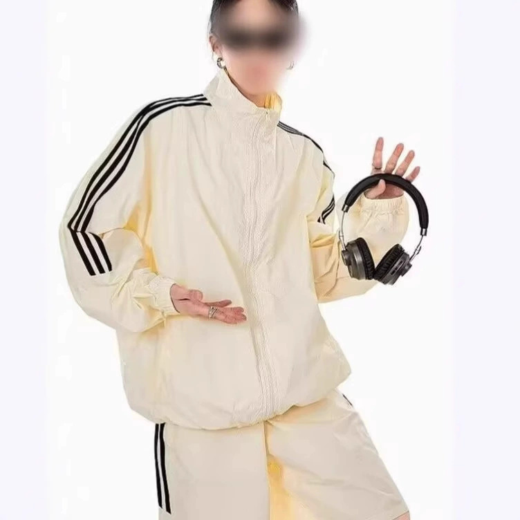 美式夏季户外轻薄防晒衣套装男女宽松情侣条纹休闲运动防晒五分裤