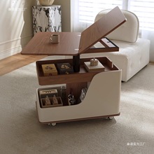 可移动边几茶几小户型客厅小推车岩板多功能升降实木折叠沙发边柜