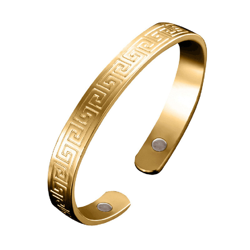 Guangdong fábrica de oro rosa pulsera de cobre puro femenino cuidado de la salud magnética Gran Muralla patrón pulsera abierta pulsera simple al por mayor