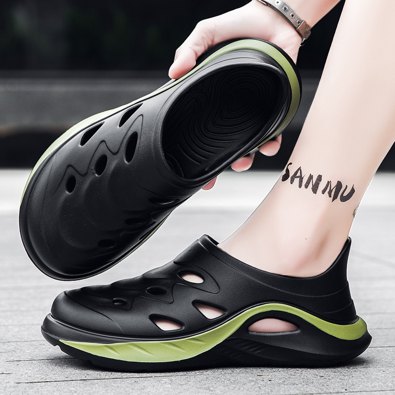 En nombre del cabello, zapatos con agujeros, suela gruesa, nuevo estilo de verano EVA, zapatillas Baotou, zapatos de playa antideslizantes, zapatos de rafting para hombres