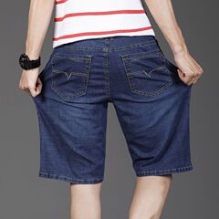 薄手のメンズデニムショートパンツ、ルーズストレートレッグの七分丈パンツ、プラスサイズの七分丈パンツ、ドロップシッピング、高伸縮性