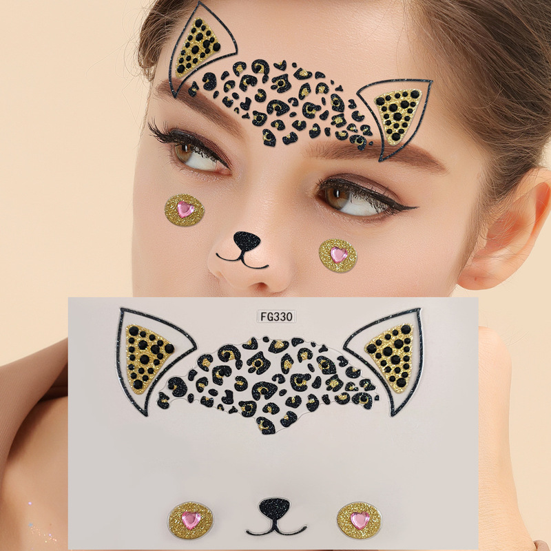 Face Diamond Stickers Acrylic Diamond Masquerade European and American Makeup Party Painted Cross-Border Animal Tattoo Stickers Face Stickers