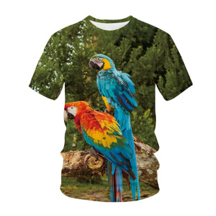 2023 cross-border European and American trend 3D parrot bird digital printing crew neck sports T-shirt
