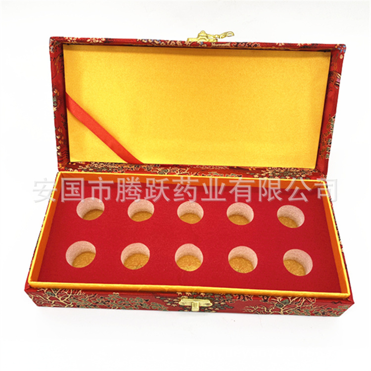 Red Brocade Gift Box for Herbal Pills 15 Slots 3cm Inner Diameter Empty Display Case quality and texture