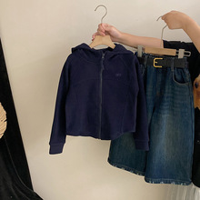 女童套装秋款2025新款女大童秋装连帽运动外套加绒牛仔裤两件套潮