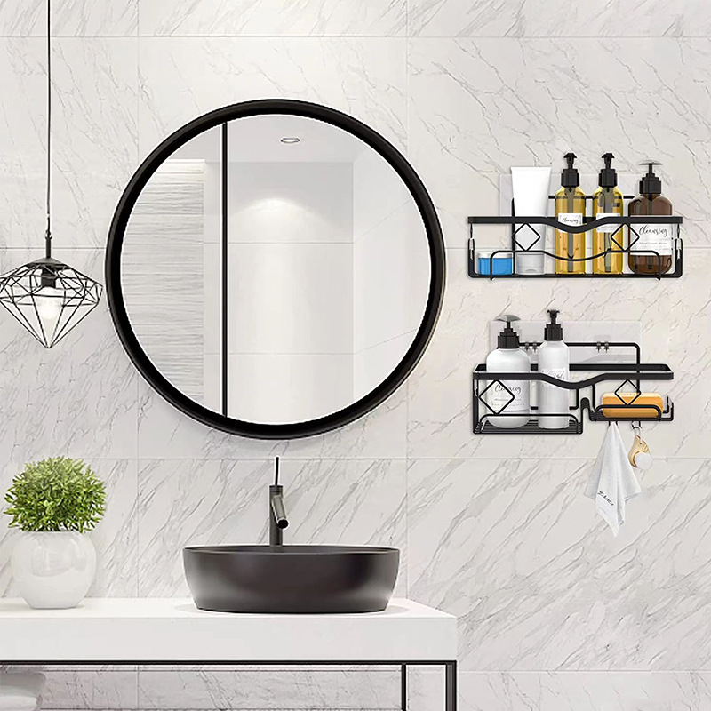 Estante de almacenamiento de baño de hierro forjado en la pared estante de almacenamiento de baño gel de baño sin perforación estante de almacenamiento de acabado montado en la pared caja de almacenamiento