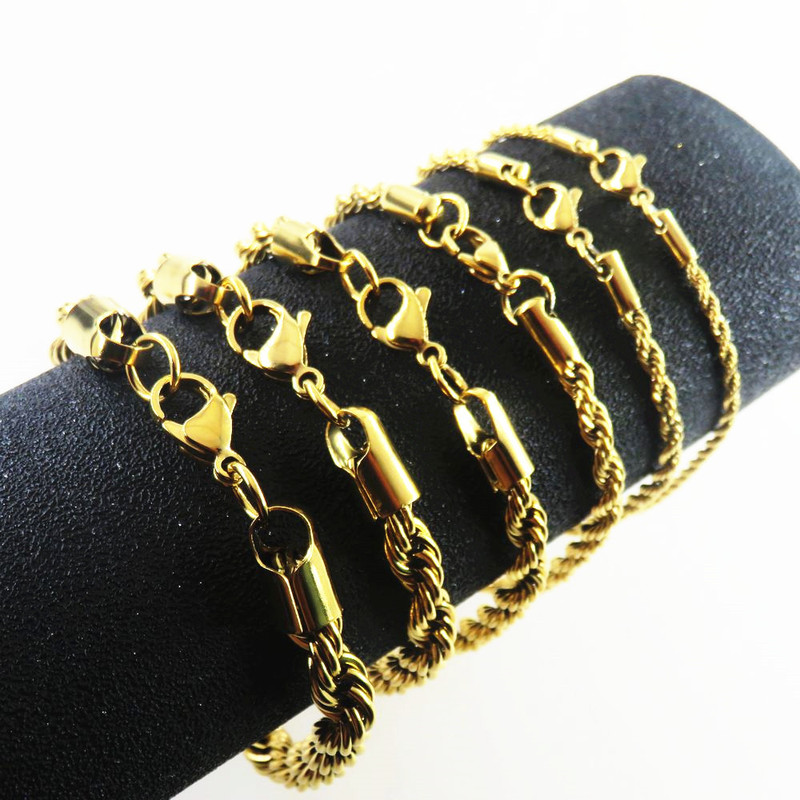 18K vacuum plating gold stainless steel twist chain bracelet men's titanium steel rope chain bracelet bracelet foreign trade jewelry