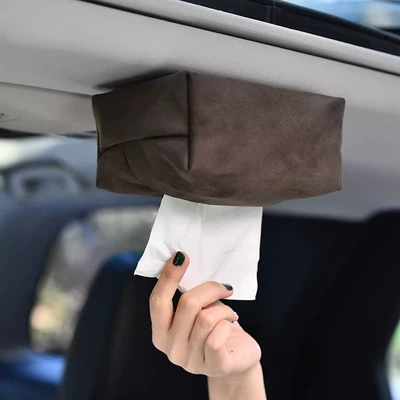 Style, High-End Leather, Simple and – Car tissue box/set - magnetic-suede-tissue-box-cover-coffee-brown-includes-magnetic-clip