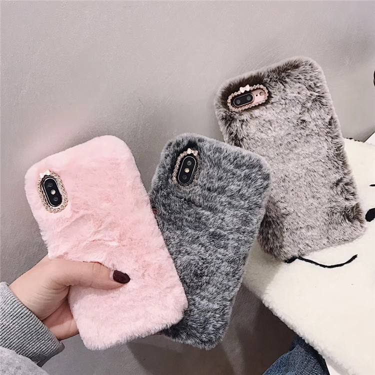 For Apple 12mini mobile phone case iphone14promax solid color plush mobile phone protective case XR drilling 7P