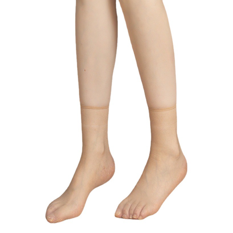 5 pares de calcetines de seda de cristal para mujer verano ultrafino invisible transparente media pantorrilla calcetines anti-enganche calcetines de color carne al por mayor