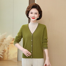 针织假两件100%纯羊毛打底衫毛衣休闲女装中老年秋冬季新款妈妈装