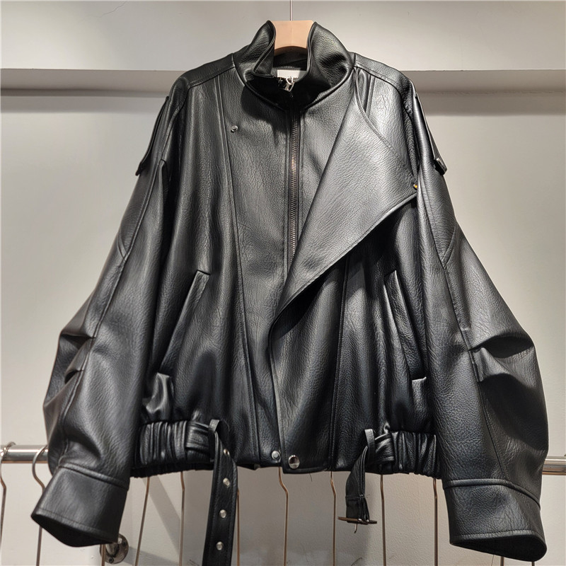 Chaqueta de cuero marrón para mujeres 2026 primavera nuevo cuello suelto bf locomotora temperamento pu chaqueta de cuero café
