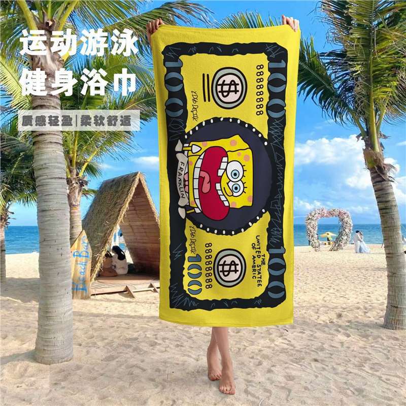 New Cartoon Anime Dollar Household Men's and Women's Bath Towels for Bathing and Gym Hair-Free Absorbent Sweat-Wiping Face Towels