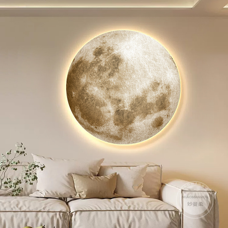 Hallway Simple Round Luminous Wall Painting Lamp Painting Living Room Corridor Advanced Sense Decorative Painting Bedroom Light Luxury Moon Hanging Painting