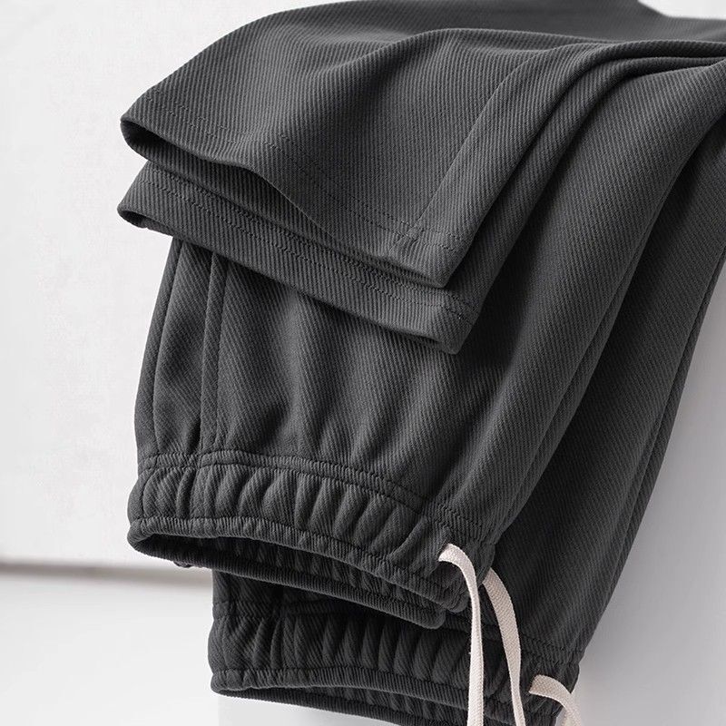 350g Charcoal Gray Twill Straight-Leg Sweatpants Loose Drape Sports Casual Long Pants Simple Solid Color Drawstring Elastic Waist