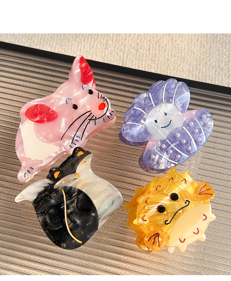 20g Weight Cute Women's Animal Puffer Fish Black Fox Acetic Acid Sheets Hair Claws