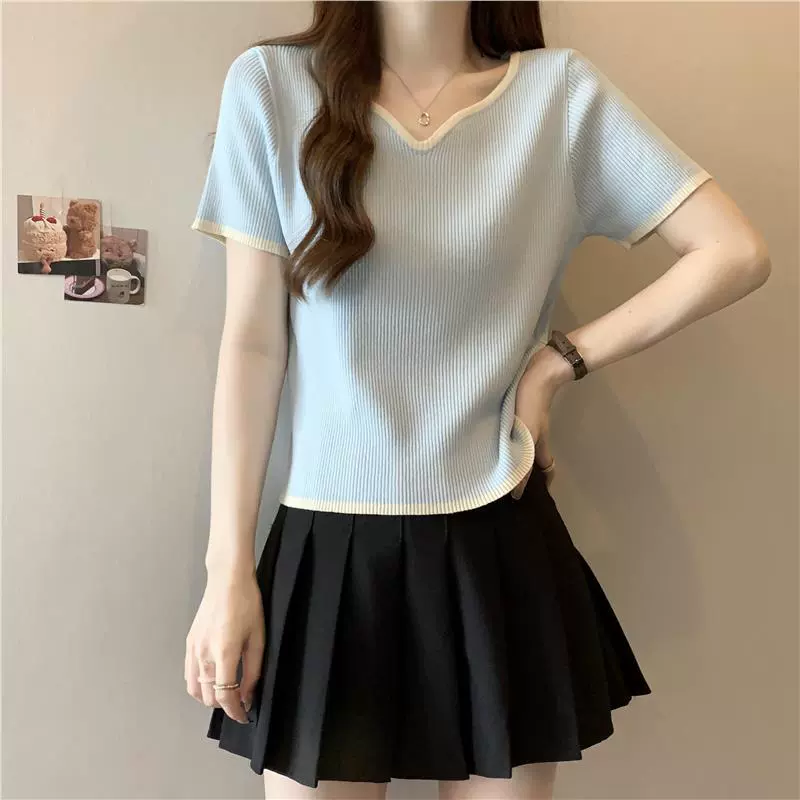 Красивая синяя футболка с короткими рукавами допамина больших размеров для женщин, летняя футболка для похудения, короткий топ из ледяного шелка