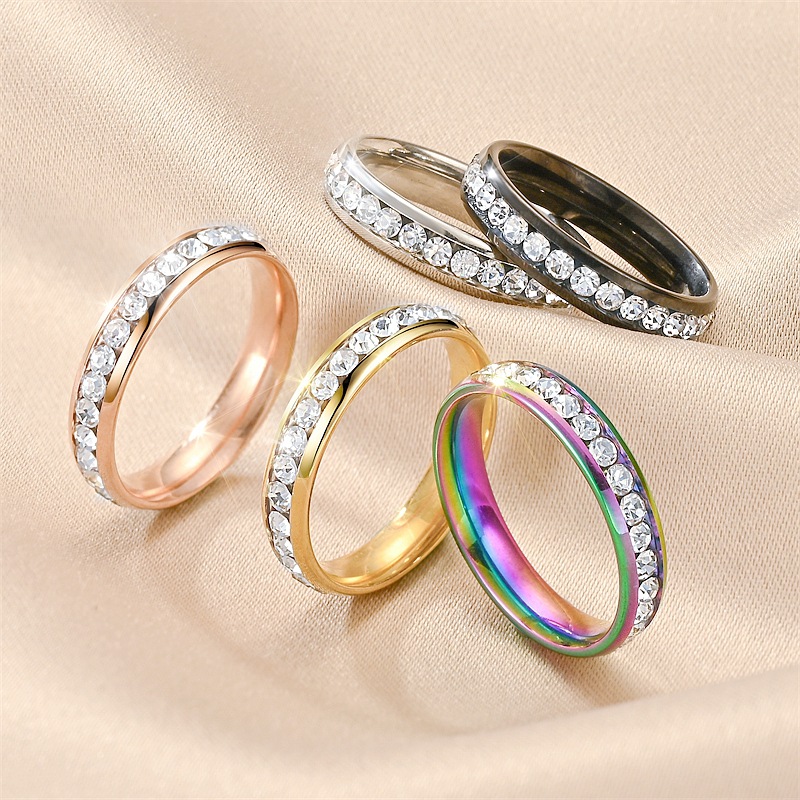 7g Weight PVD Coated Gold Plating Process Real Gold Plated 201 Stainless Steel PVD Coated Artificial Diamond Round Waterproof Non Tarnish Modern Style Rings For Unisex