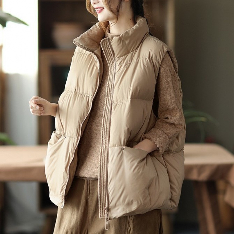 Fashionable and Simple Autumn and Winter Women's Hot-Selling White Duck down Stand-Up Collar New Special Price Versatile Loose Short down Vest for Women